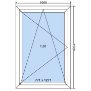 Draai-kiepraam wit 1 vleugel 1000x1500mm Buitenaanzicht