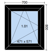 Draai-kiepraam zwart mat, 1 vleugel, 700x800mm