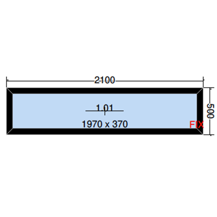 Vast raam zwart mat, 2100x500mm